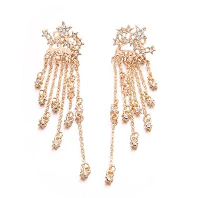 China Hot Wholesale 18k Gold Plated Nickel Free Long Style CZ Drop Earrings Women Star Tassel Earrings Luxury Dazzling Jewelry for sale