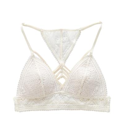 China Anti-Bacterial Sexy Ladies Lace Bra Women Wire Free  Customization Sexy Triangle Strap Wireless Eye OEM Cup for sale