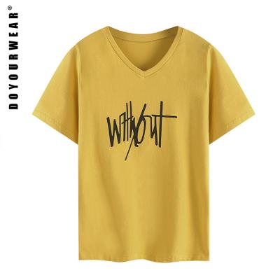 China High quality anti-shrink cottno V collar fashion T-shirt custom printing women for sale