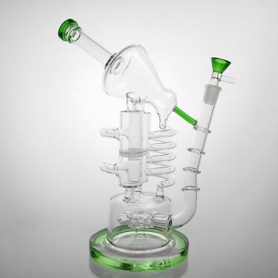 China Huge Recycler Bongs Coil Tube Glass Rudder Percolator Water Pipes Perc Bubbler Pipe with 14mm Glass Bowl for sale