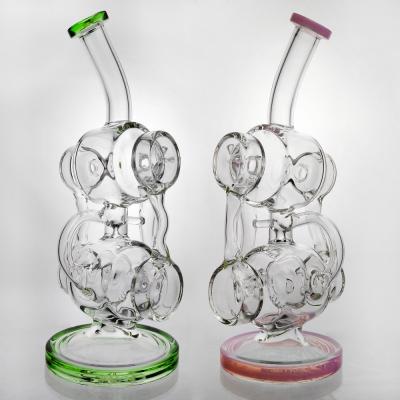 China Bongs Dab Rig Recycler Hookahs Glass Bong Water Pipe With 14mm Bowl Piece Pink Blue Purple for sale