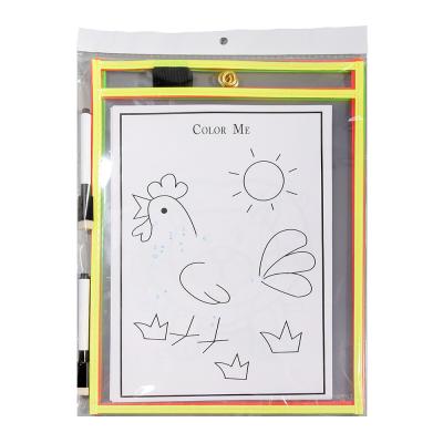 China Eco-Friendly and Reusable Dry Erase Pockets Reusable Dry Erase Sleeves Erasable Pocket Sleeve to Protect Clear Pocket with Hole Hanger and Colored Edges for sale