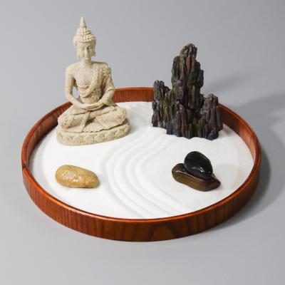 China Japanese Zen Garden from Japan for desktop with bamboo tray, white sand, landscape stone, pebbles, rake tool kit for sale