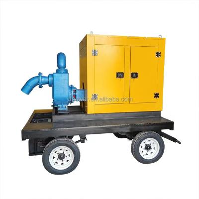 China Biofuel industry factory price 6 inch diesel engine self priming water pump set with moving trailer using for agricultural irrigation for sale