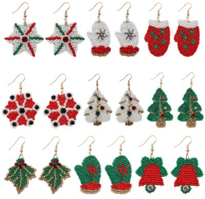 China 2021 New Arrival TRENDY Christmas Tree Tassel Rice Beads Earrings Gloves Hat Snowflake Earrings For Women Gift for sale