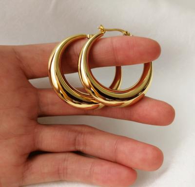 China TRENDY Simple Gold Silver Plated 40MM Stainless Steel Round Hoop Earrings Non Tarnish Non Plated Hoop Earring for sale