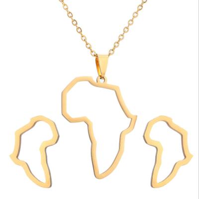 China Stainless Steel TRENDY European Map Fashion Necklace Africa Map Necklace Earring Pendant Jewelry Set for sale