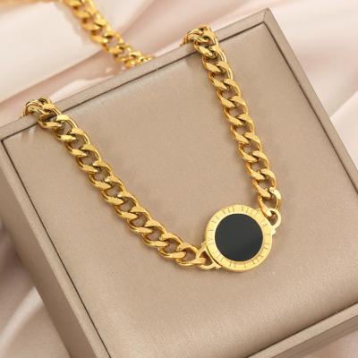 China QIFEI FASHIONABLE Double Sided Steel Necklace Cuban Chain Jewelry Roman Numeral Necklace Exaggerated Stainless for sale