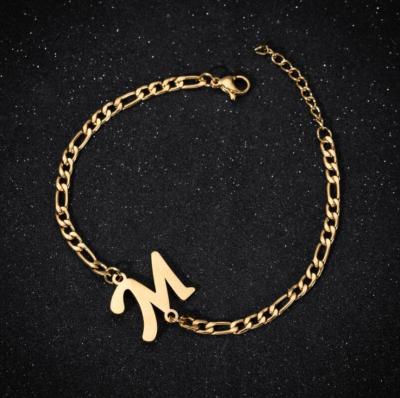 China 2021 TRENDY Women Statement Stainless Steel Jewelry 26 Alphabet Letter Bracelet For Women Girls Gift Party for sale