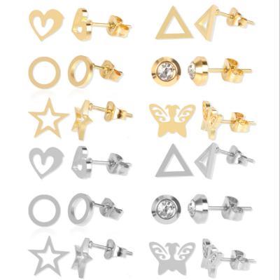 China New FASHIONABLE Creative Geometric Stud Earrings 12 Pairs Sets Jewelry Stainless Steel Stud Earrings For Women for sale