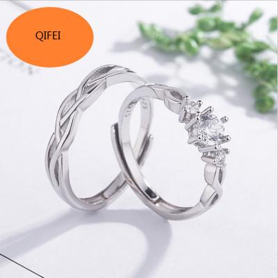 China FASHIONABLE S925 Sterling Silver Winding Crystal Couple Ring Korean Fashion Simple Men and Women Opening Adjustable Ring for sale