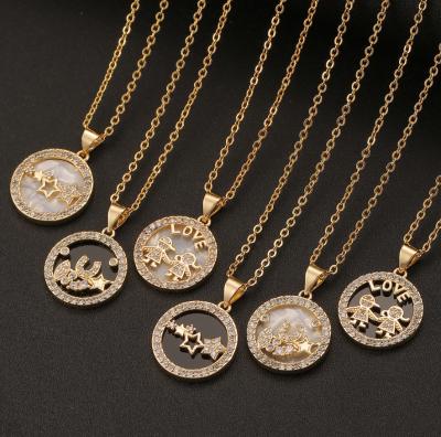 China Zircon FASHIONABLE Star QIFEI Fashion AAA Pendant Necklace Copper Plated Real Gold Boys Girls Necklace Jewelry for sale