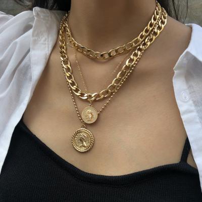 China Hiphop Punk Hip Hops Multilayer Hand Chain Coin Necklace Choker Pendant Necklace for sale