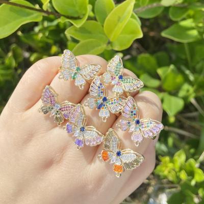 China FASHIONABLE Multicolor Butterfly Ring Open Index Finger Zircon Ring from QIFEI Women Wedding Gold Plated adjustable for sale