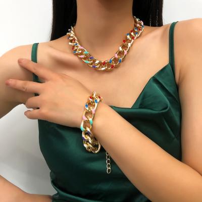 China Hot Selling Colorful Hiphop Punk Hip Hop Oil Color Necklace Bracelet Drip Thick Chain Necklace For Women Jewelry for sale