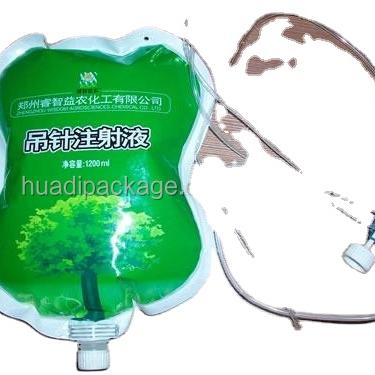 China 1000ml Tree Plant Tree Plant Nutrient Solution Water Bag Fertilizer Packaging Spout Hanging Liquid Pouch With Infusion Tube for sale