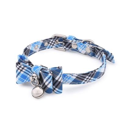 China Amazon Item Reflective Hot Dog and Cat Collar With Bowtie Grid Pattern Heavy Duty D Ring Alloy Adjustable With Bell Pet Collar for sale