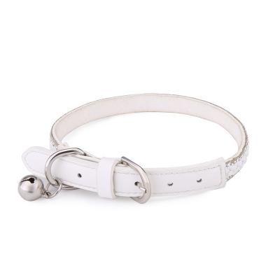 China Manufacturer Wholesale Bling Diamond Thoughtful PU Leather Classic White Pointed Rhinestone Pet Collar for sale