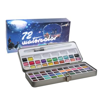 China Solid SeamiArt 72 Vivid Colors Watercolor Set with Tin-box and 1pc Water Color Brush Pen for Students acuarelas aquarela other for sale