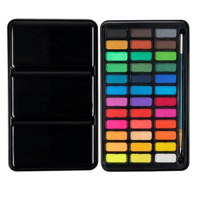 China Non-toxic solid 36 colors watercolor acuarela paints set with metal case and 1PC brush supplies portable acuarelas aquarela for sale