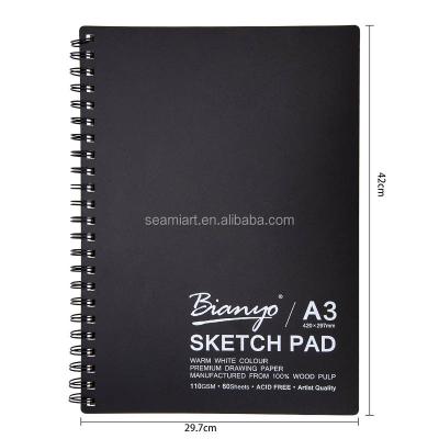 China Black Cover Spiral Vintage A4/a5 Art Sketchbook Notebook 60 Sheets Spiral Binding A5/A4 Sketchbook Notebook for sale