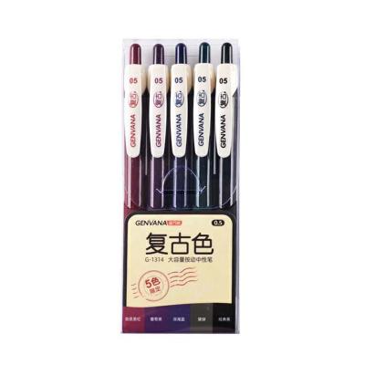 China GENVANA 5Pcs Normal Fine Colors 0.5MM Retro Tip Gel Parks Sets Art Suppliers /Stationery for sale