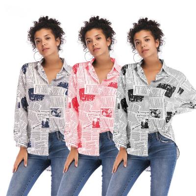 China Graphic Blouse Women's Long Sleeve Paper Anti-Shrink Hot Selling Design Printed Shirts Women for sale