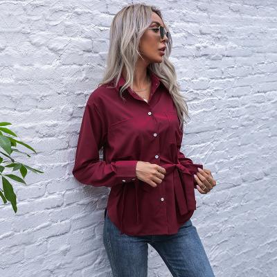 China 2021 Hot Selling Anti-Wrinkle Long Sleeve Blouse 100% Cotton Casual Shirt Tops For Women Chic Blouse for sale