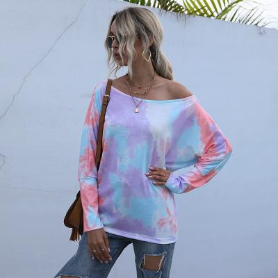 China 2021 QUICK DRY multicolor tie-dye oversized-t-shirt wholesale round sleeve style batwing t-shirt neck t-shirt for sale