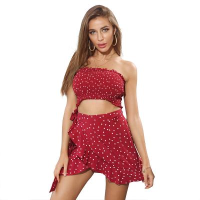 China 2021 Summer New Polka Dot Fashion Suit Short Skirt Small Vest Women's Two-piece Skirt Breathable Two-piece Skirt for sale