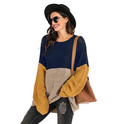 China 2021 Autumn Loose Anti-wrinkle Women's Low MOQ Knitted Sweater Long Round Neck Fashion Ladies Sweater for sale