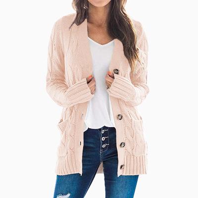 China Anti-wrinkle 2021 Winter Amazon Fashion Sweater Women Solid Color Casual Ladies Button Loose Cardigan Sweater for sale