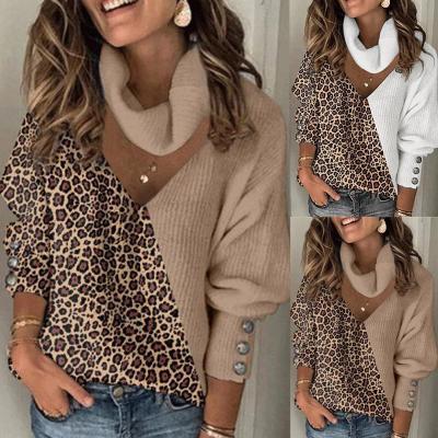 China 2021 Anti-wrinkle Amazon autumn leopard sweater new V-neck high neck cavity knit designer sweaters women tops for sale