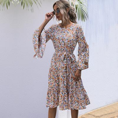 China Low MOQ Ladies Anti-wrinkle Dress Hot Selling Ruffle Dress Custom Made Printing Floral Dress for sale