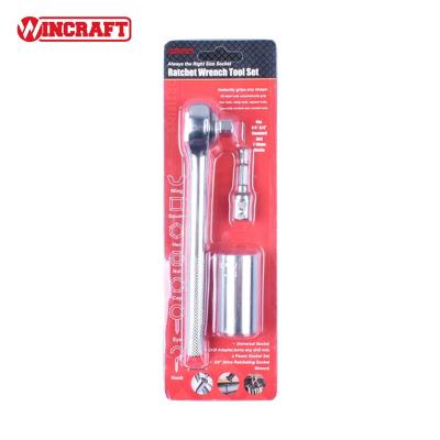 China CRV+45# carbon steel High Quality Universal Socket Wrench 7mm-19mm CRV Ratchet Set Multi Socket with Powder Drill Adapter And Ratchet Handle for sale