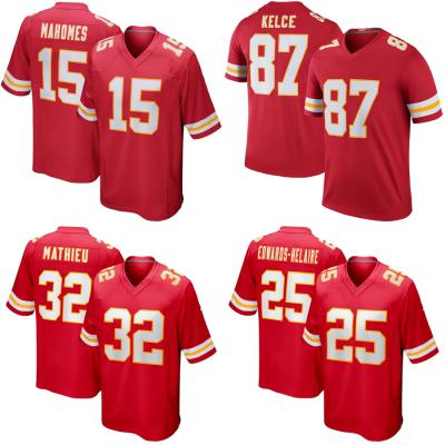 China Cheap Mens Breathable Chief Team Jersey Custom Embroidery American Football Kansas City Jersey Red 15 Mahomes 87 Kelce 32 Mathieu for sale