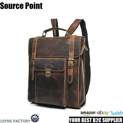 China Source Point Anti-theft Vintage Waxed Horse Leather Wholesale Crazy Backpacks For School Girls for sale