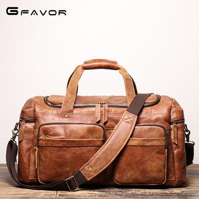 China Durable Travel Tote Cubes Full Leather Weekender Duffle Bag Gym Bag Unisex Large Grain Brown Overnight and Coffee for sale