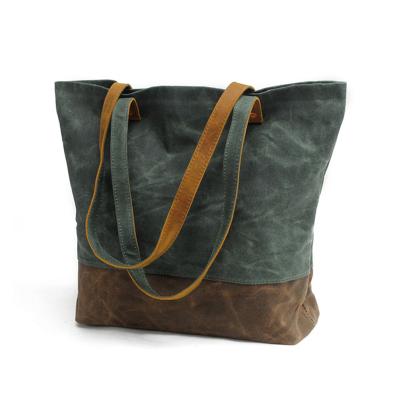 China 2250 Women's Vintage High Quality Tote Bag Daily Used Leather Handbag Waxed Canvas Tote Bag for sale