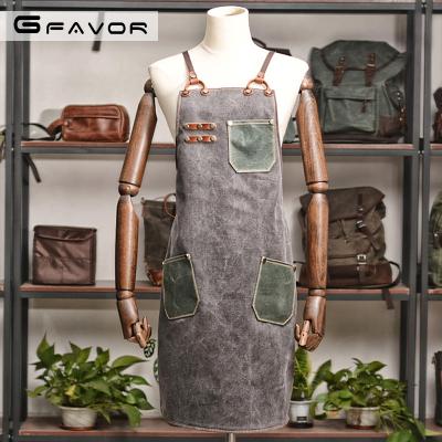 China Comfortable Apron with New Design in China, Waterdrop Resistant Cotton Canvas Cross Back Adjustable Apron for sale