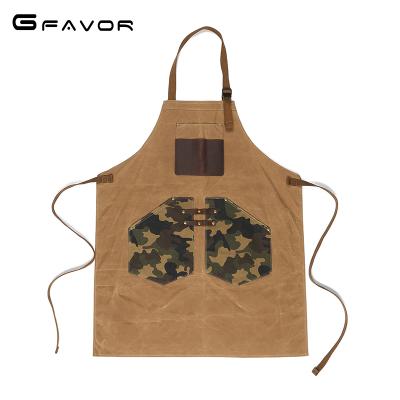 China Eco-Friendly Foldable Waxed Canvas Garden Woodworker Apron Adult Barber Apron BBQ for sale