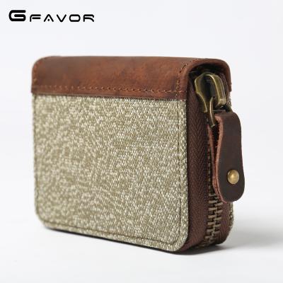 China Classic Canvas Salt Pepper Brand Designer RFID Balance Mens Leisure Zipper Leather Card Holder for sale