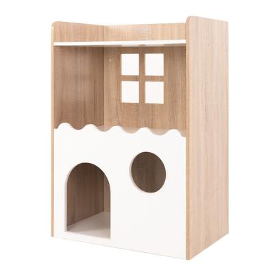 China Two Layer Indoor Pet Viable Wooden House Cat Puppy Wooden Hide House for sale