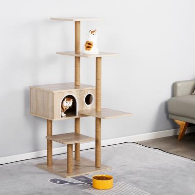 China Sustainable Maker Multilevel Cat Climbing Tower Cat Activity Stable Trees With Indoor Ladder Play House for sale