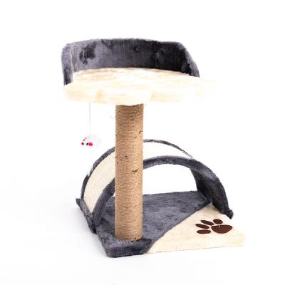 China Modern Design Sustainable 2 Layer Wooden Pole Pet Playing Cat Tree Scratcher With Toy for sale