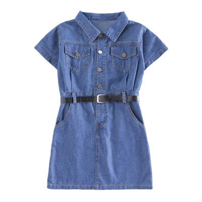 China Breathable Denim Skirt Fashion Casual Children's Clothing Denim Dress Wholesale Girls Short Sleeve Summer 6-16 Years High Quality Girls for sale