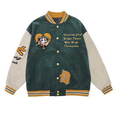 China 2022 Street FB Loose Wind Couples Casual Jacket QUICK DRY Embroidered Corduroy New Contrast Color Cartoon Baseball Uniform Men And Women for sale