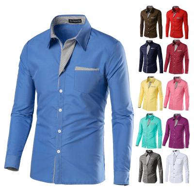 China Anti-pilling Men's Casual Shirts Business Work Long Sleeve Mens Shirts Striped Spring And Autumn Slim Quilting Shirts for sale