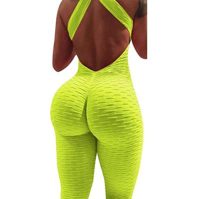 China Wholesale Breathable Jacquard Bubble Fitness Women Yoga Pants Gaiters Hip Lifting Butt Lift Women Sexy Cross Overalls for sale