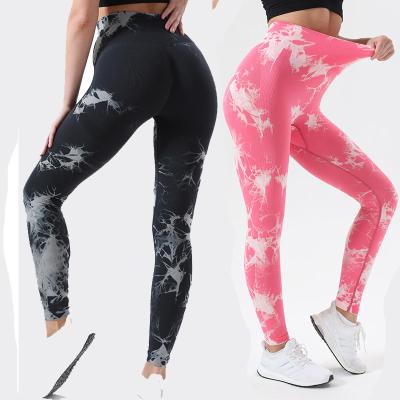 China Breathable Fitness Pants Women Tie Dye High Waist Buttocks Sports Gaiters Slimming Elastic Yoga Pants for sale